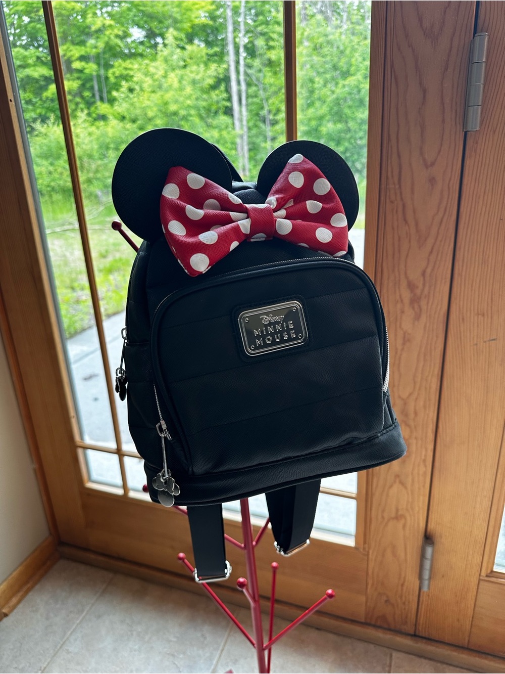 Disney Kids Black Mini Backpack with Red Polka Dot Bow